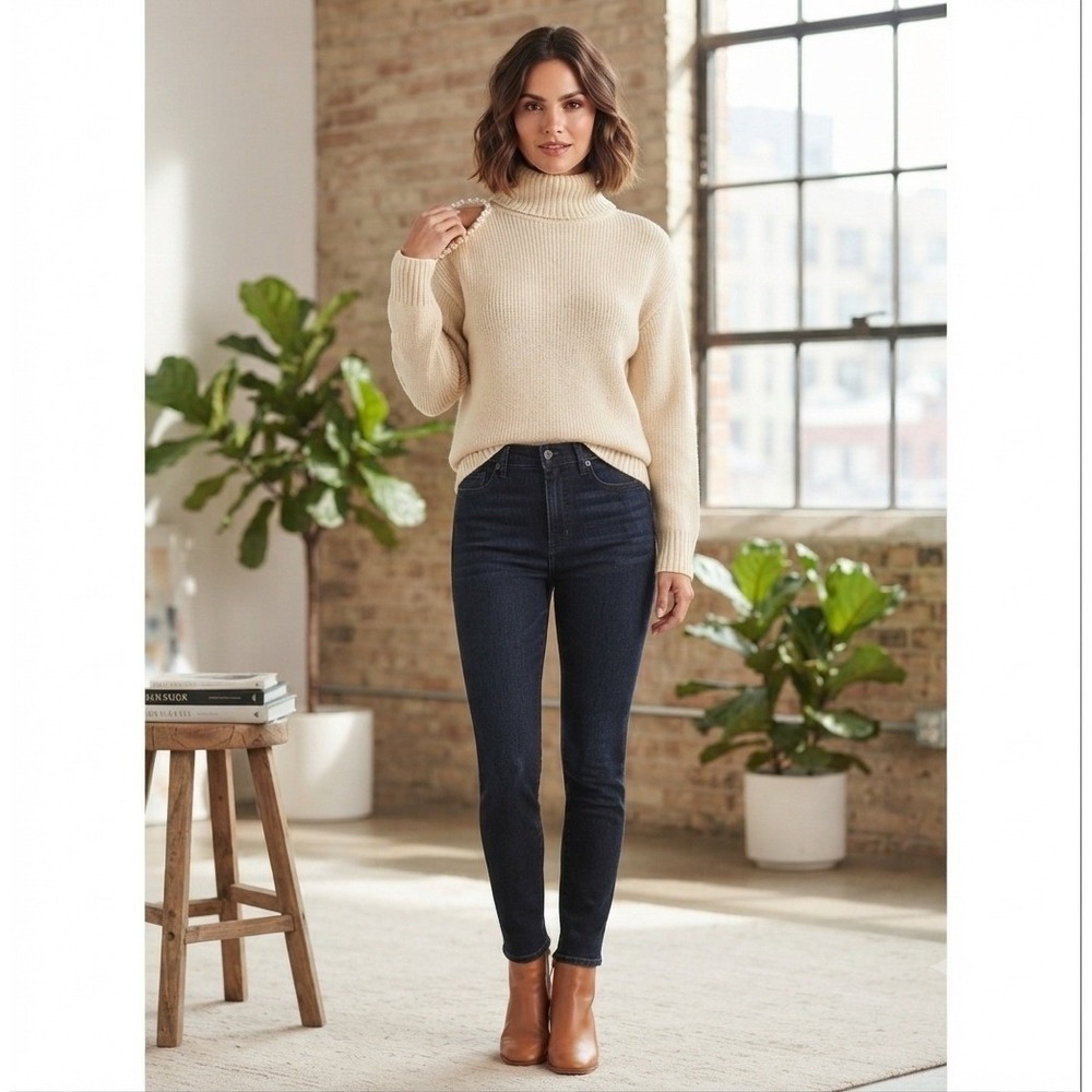 GEE GEE Beige Pearl Detail Turtleneck Sweater Women Size S